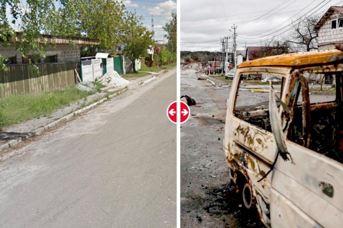 Butxa, abans i després de la matança per la guerra de Rússia