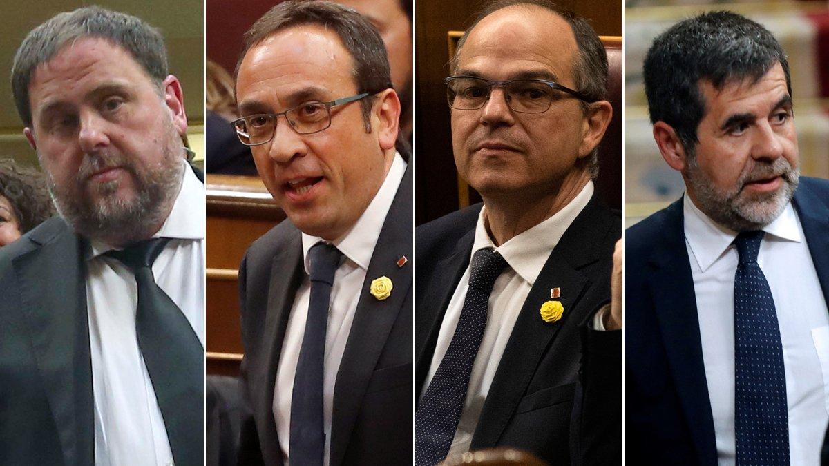 Oriol Junqueras, Josep Rull, Jordi Turull y Jordi Sánchez, en imágenes del día de la constitución del Congreso de los Diputados.