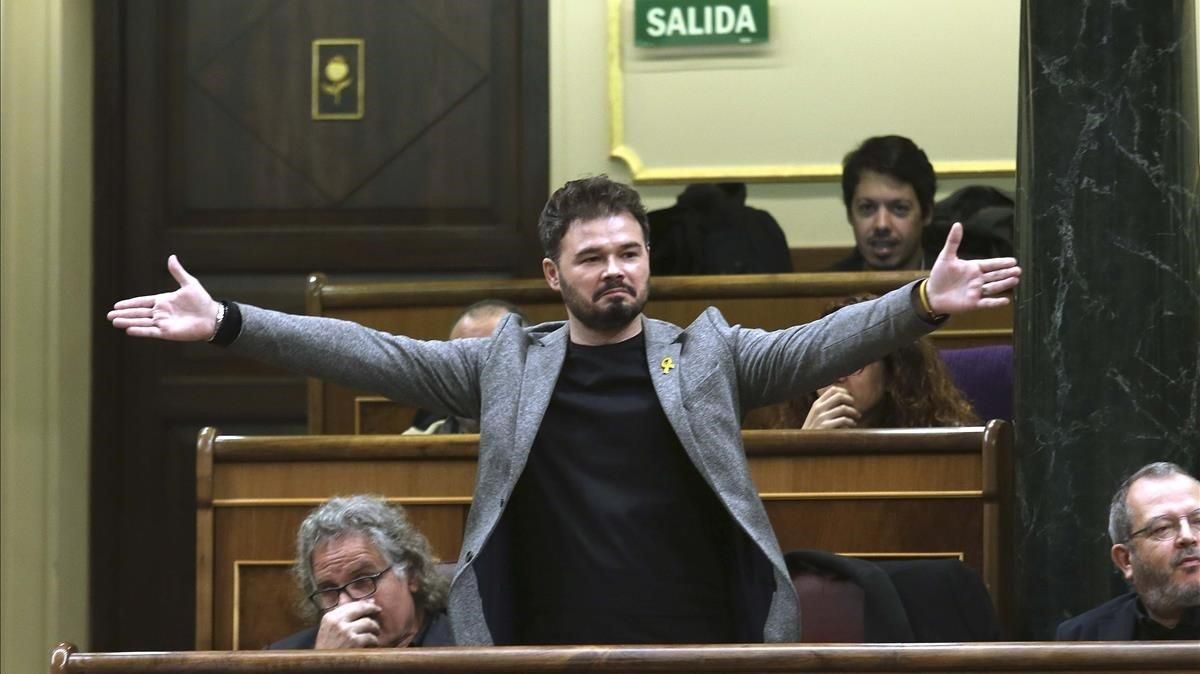 Gabriel Rufián, tras su rifirrafe con Josep Borrell, el 21 de noviembre en el Congreso. Gabriel Rufián, tras su rifirrafe con Josep Borrell, el 21 de noviembre en el Congreso.