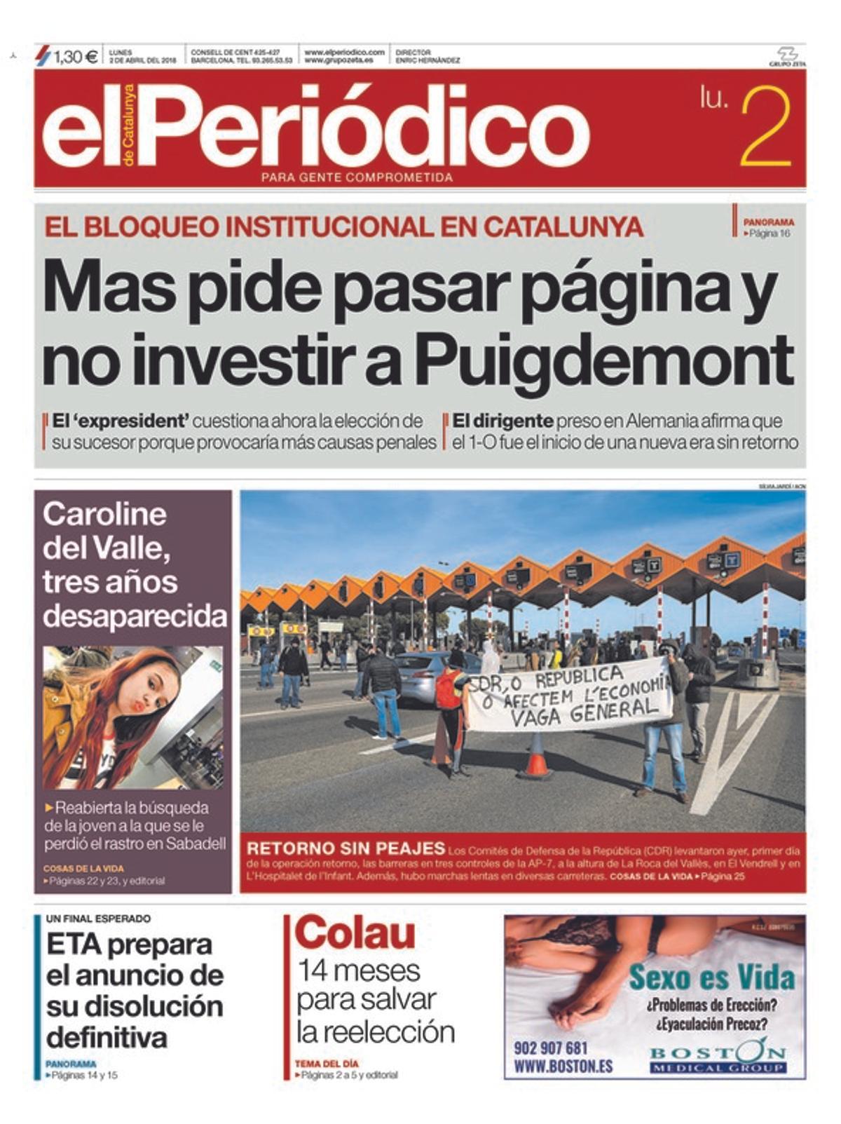 "El PNV exige el fin del 155 pero no la libertad de Puigdemont", titula 'Abc'