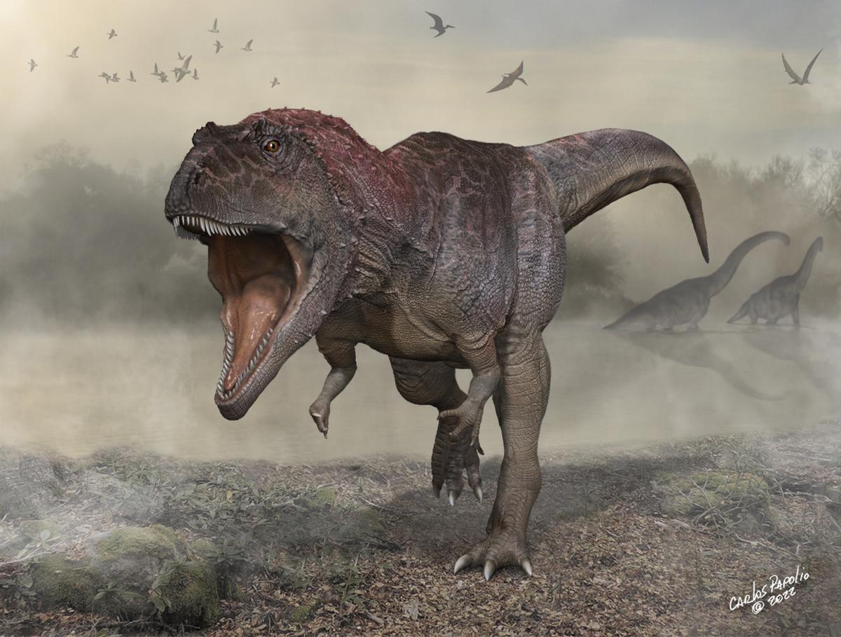 Representación artística de un ’Meraxes gigas’, el dinosaurio carnívoro gigante descubierto en la Patagonia argentina.