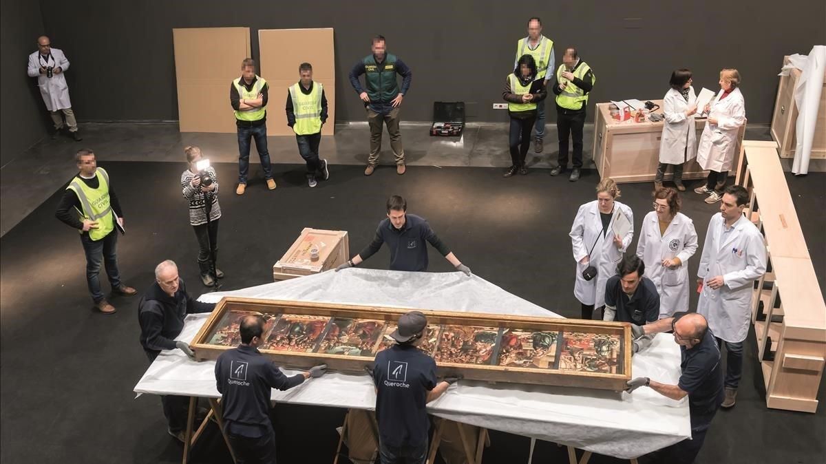 Traslado de los bienes de Sixena del Museo de Lleida al monasterio oscense, en diciembre del 2017. Traslado de los bienes de Sixena del Museo de Lleida al monasterio oscense, en diciembre del 2017.