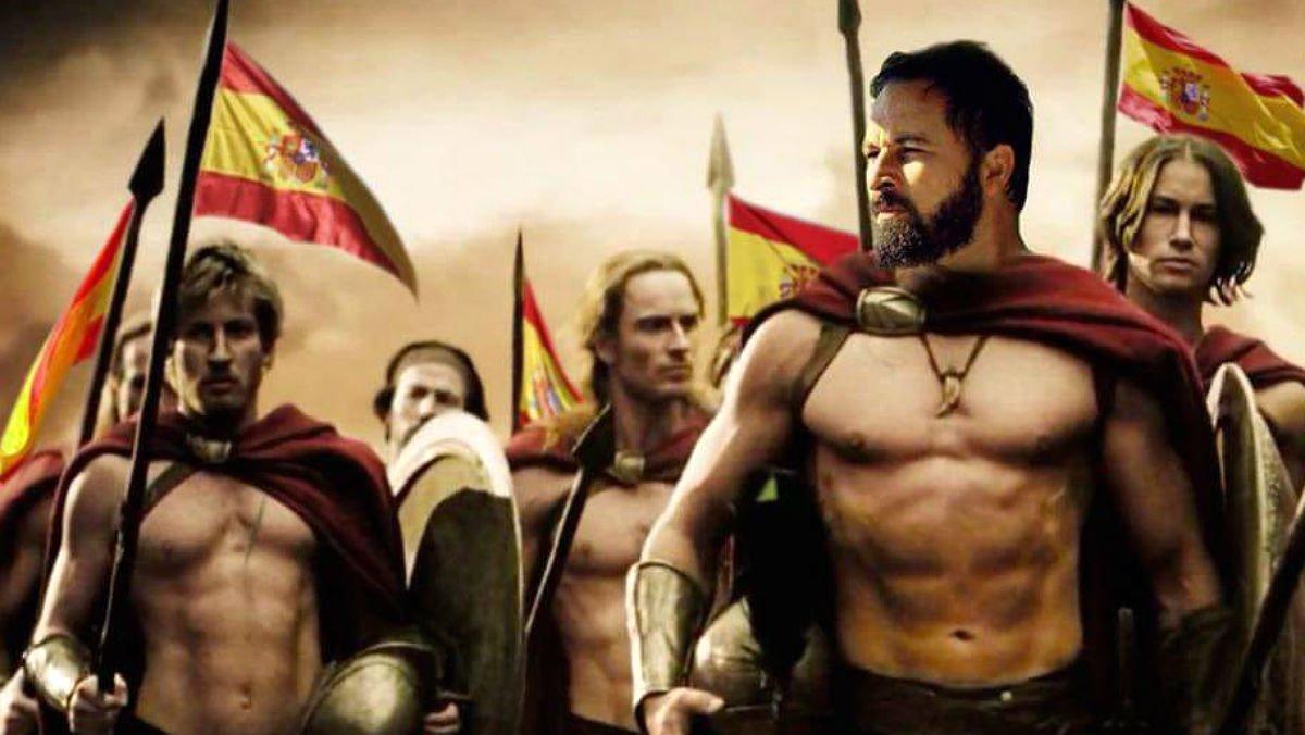 Santiago Abascal caracterizado como un guerrero de la película ’300’, en un meme de Vox.