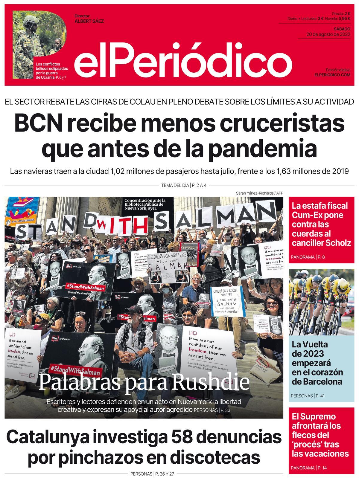 La portada de EL PERIÓDICO del 20 de agosto de 2022.