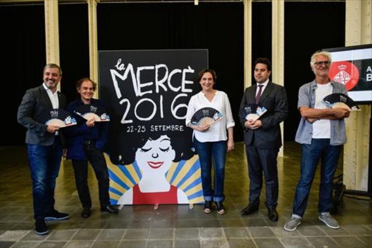 Jaume Collboni, Javier Pérez Andújar, Ada Colau, Patrick Klugman y Miguel Gallardo, junto al cartel. Jaume Collboni, Javier Pérez Andújar, Ada Colau, Patrick Klugman y Miguel Gallardo, junto al cartel.