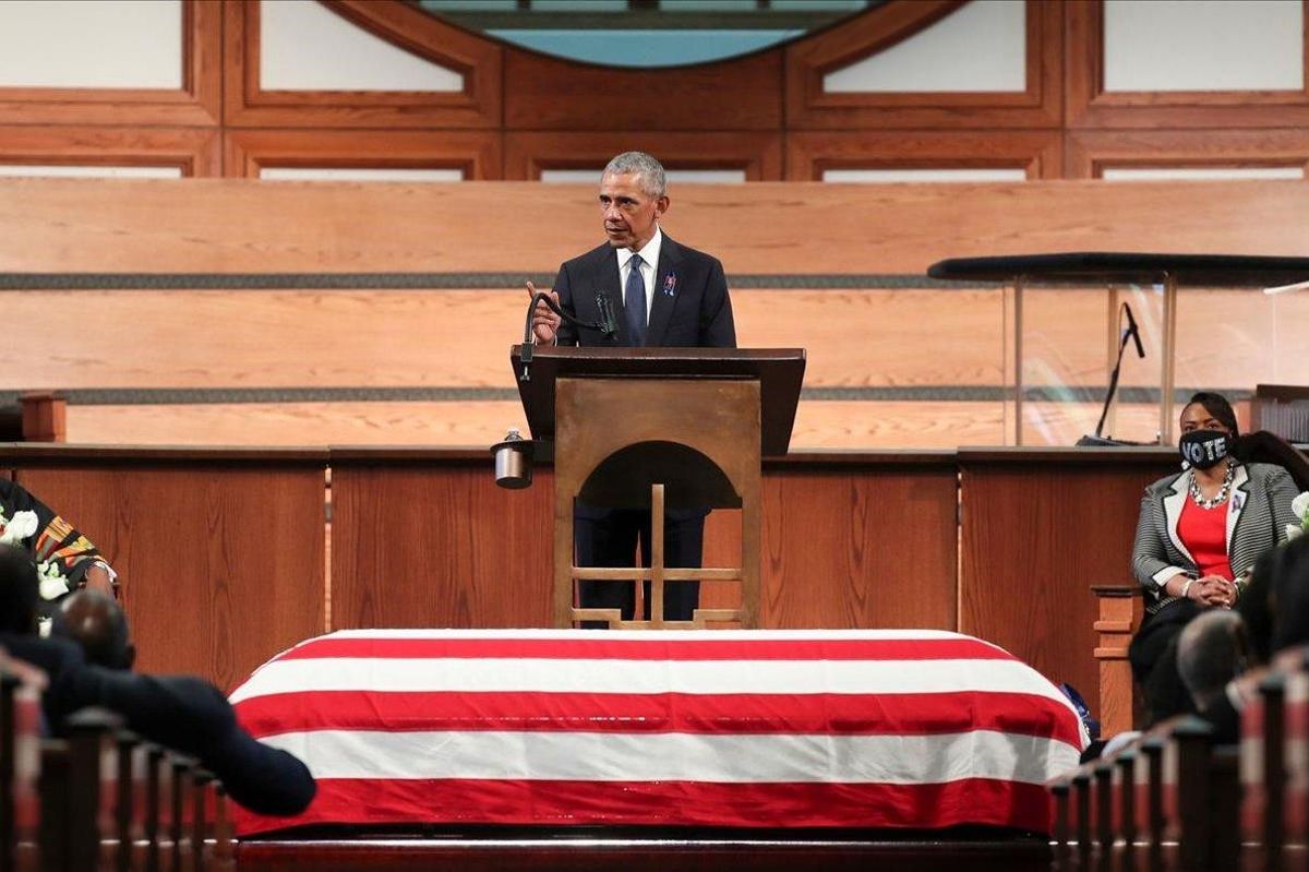 Obama, durante su discurso en el funeral de Lewis, en Atlanta. Obama, durante su discurso en el funeral de Lewis, en Atlanta.