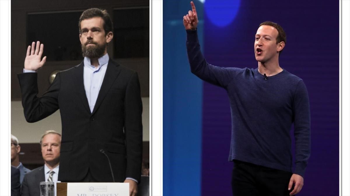 Jack Dorsey, a la izquierda, y Mark Zuckerberg. Jack Dorsey, a la izquierda, y Mark Zuckerberg.