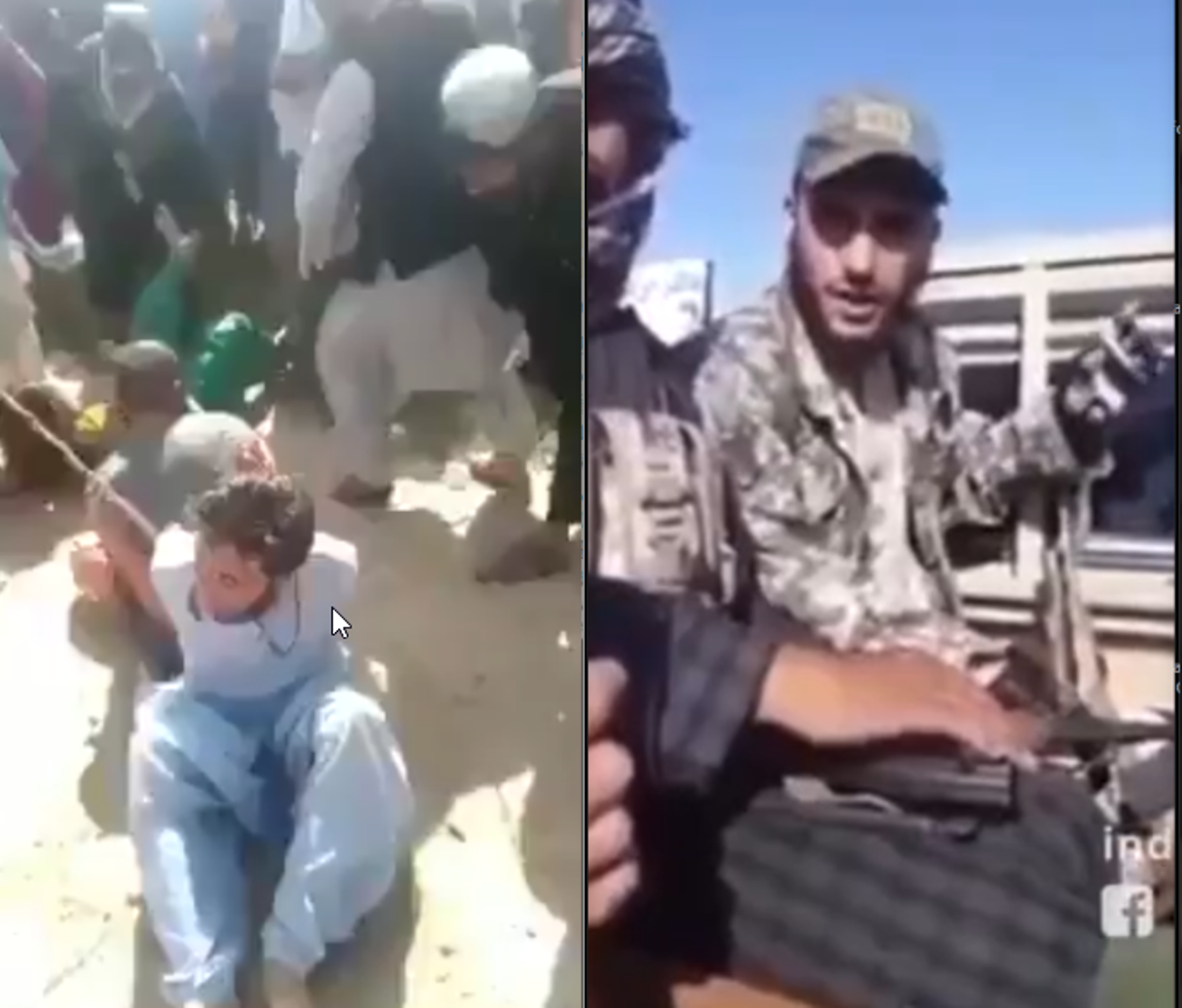 A la izquierda, apaleamiento de ladrones en Kabul una vez restablecida la sharía por los talibanes. A la derecha, alocución de un yihadista desde un frente de guerra. Las dos imágenes pertenecen a la propaganda que consumen los islamistas radicales. A la izquierda, apaleamiento de ladrones en Kabul una vez restablecida la sharía por los talibanes. A la derecha, alocución de un yihadista desde un frente de guerra. Las dos imágenes pertenecen a la propaganda que consumen los islamistas radicales.