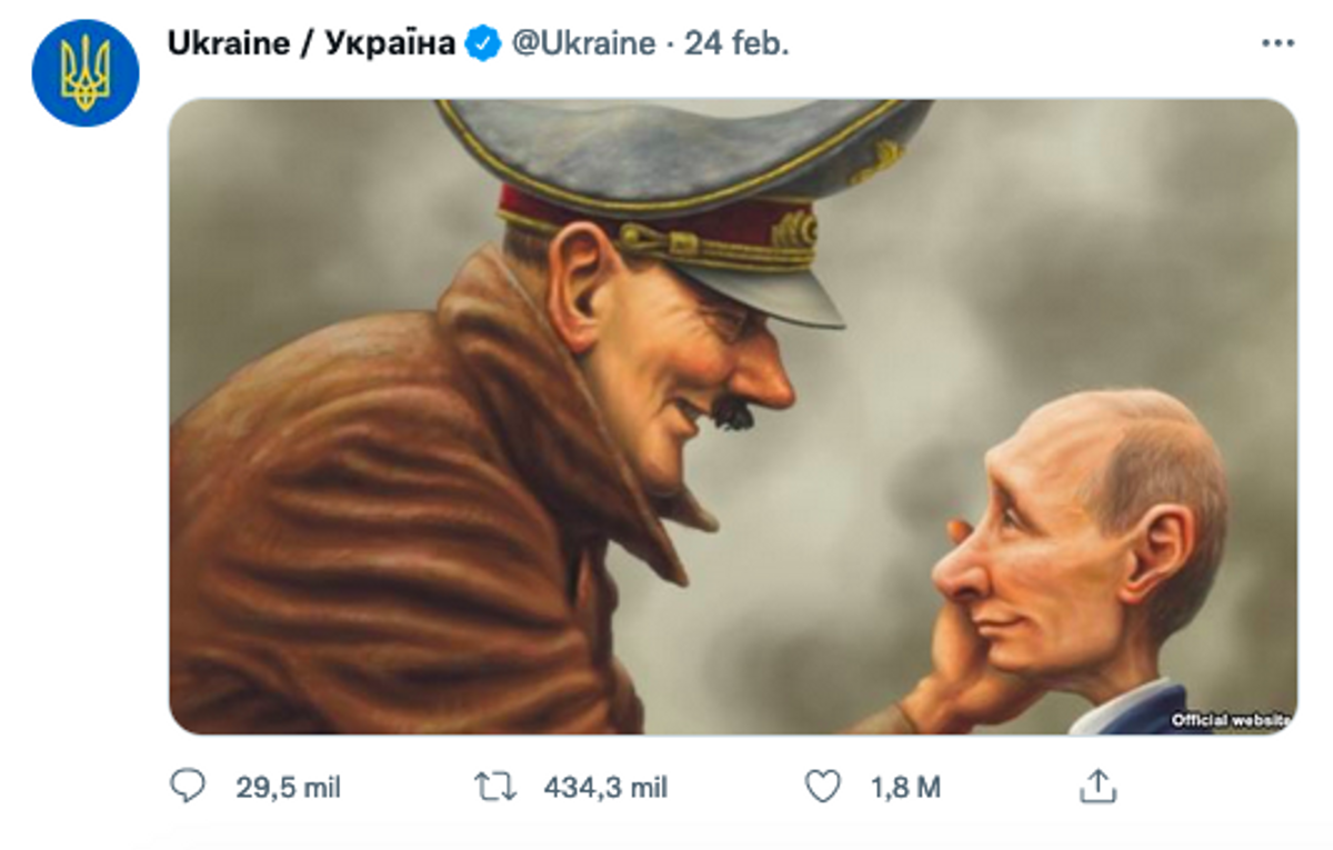 La cuenta de Twitter del gobierno ucraniano compara a Putin con Hitler