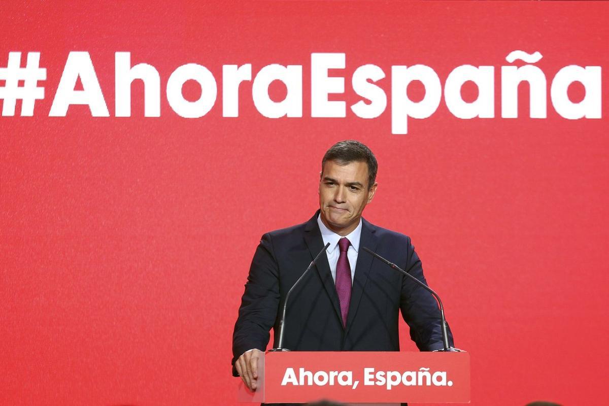 Pedro Sánchez, este lunes durante la presentación de la campaña del PSOE al 10-N.