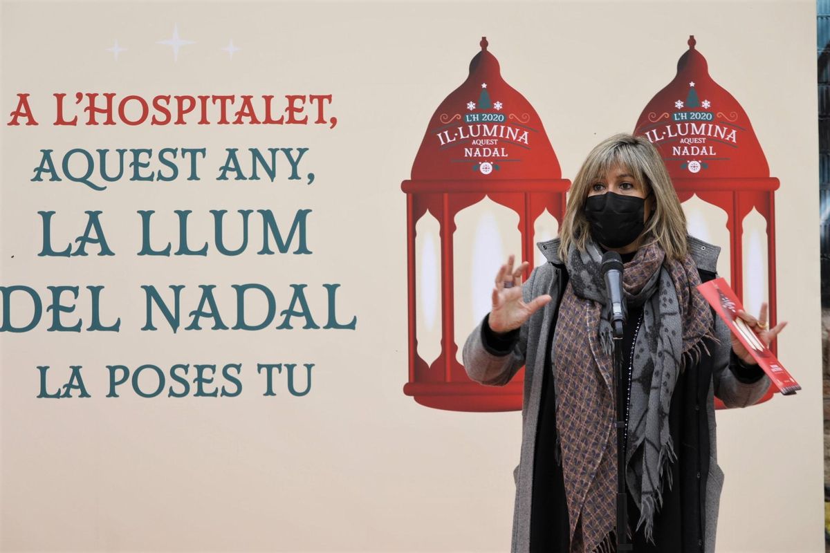 Núria Marín en la presentación de la campaña de Navidad de L’Hospitalet en 2020. Núria Marín en la presentación de la campaña de Navidad de L’Hospitalet en 2020.
