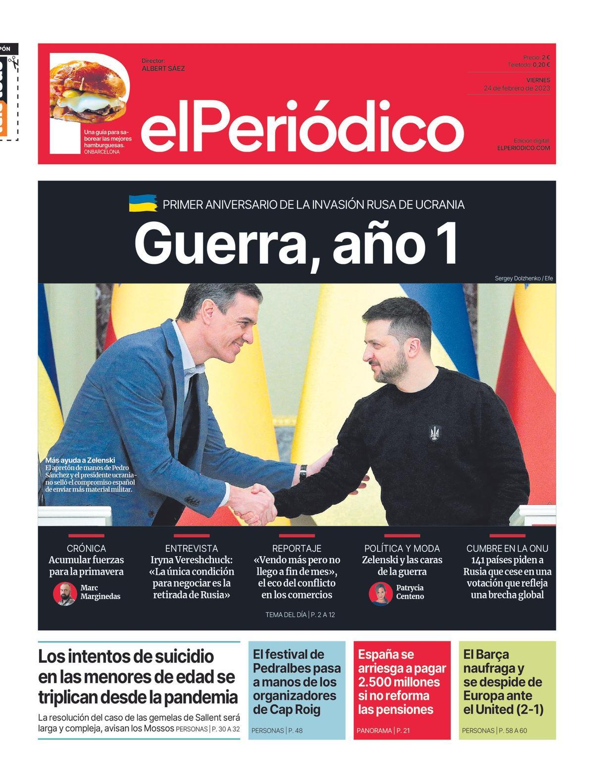 La portada d’EL PERIÓDICO del 24 de febrer del 2023 La portada d’EL PERIÓDICO del 24 de febrer del 2023