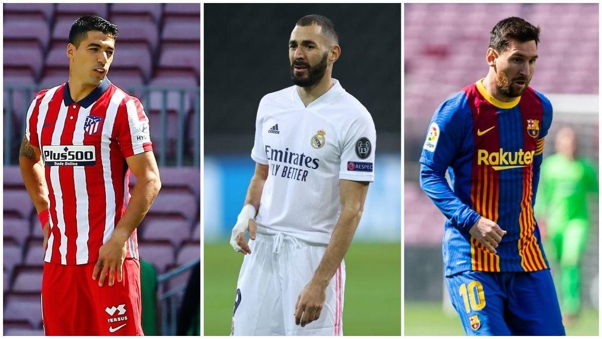 Suárez, Benzema y Messi. Suárez, Benzema y Messi.