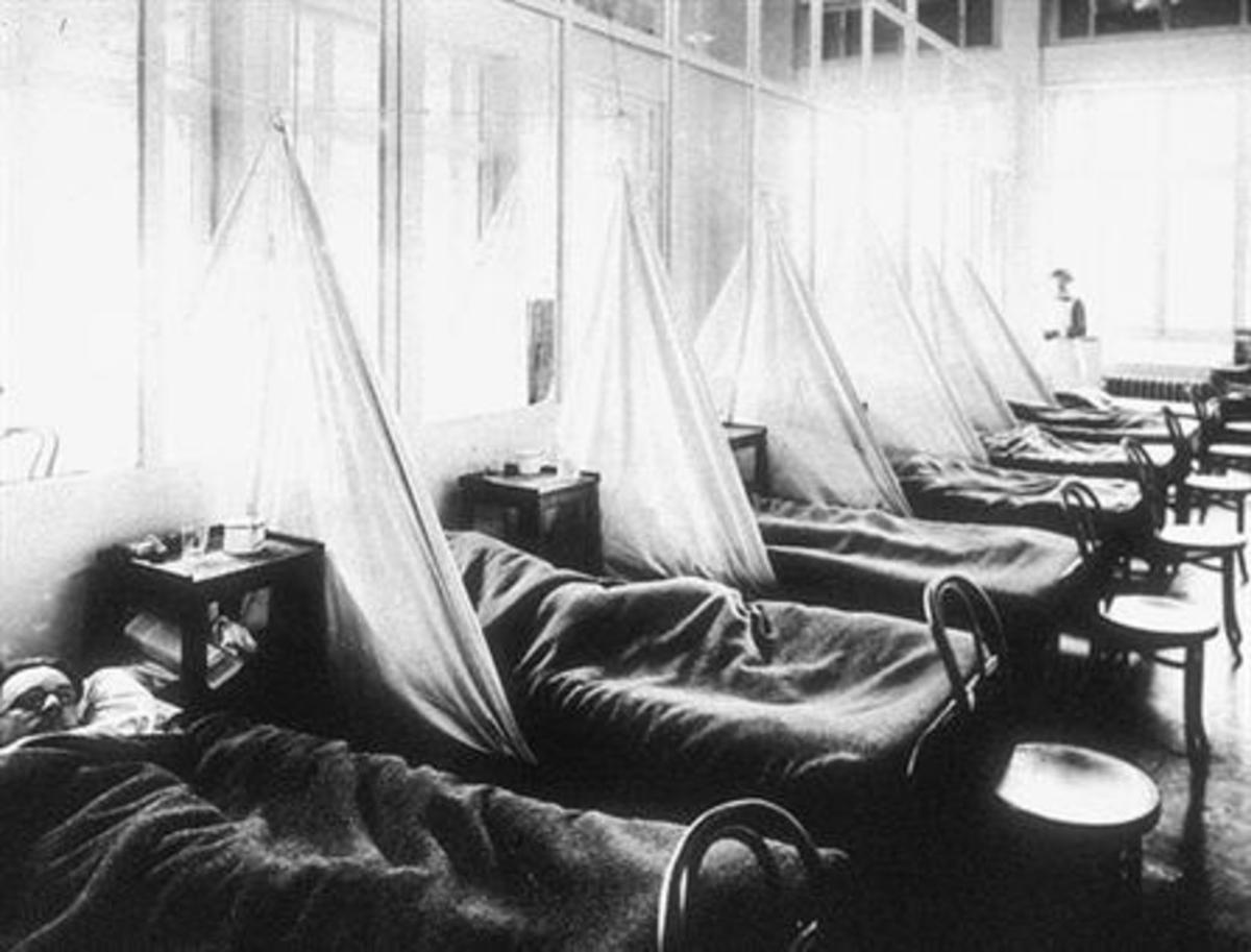 Hospital de campo 8Enfermos de gripe española en Aix-Les-Bains (Francia) en 1918.