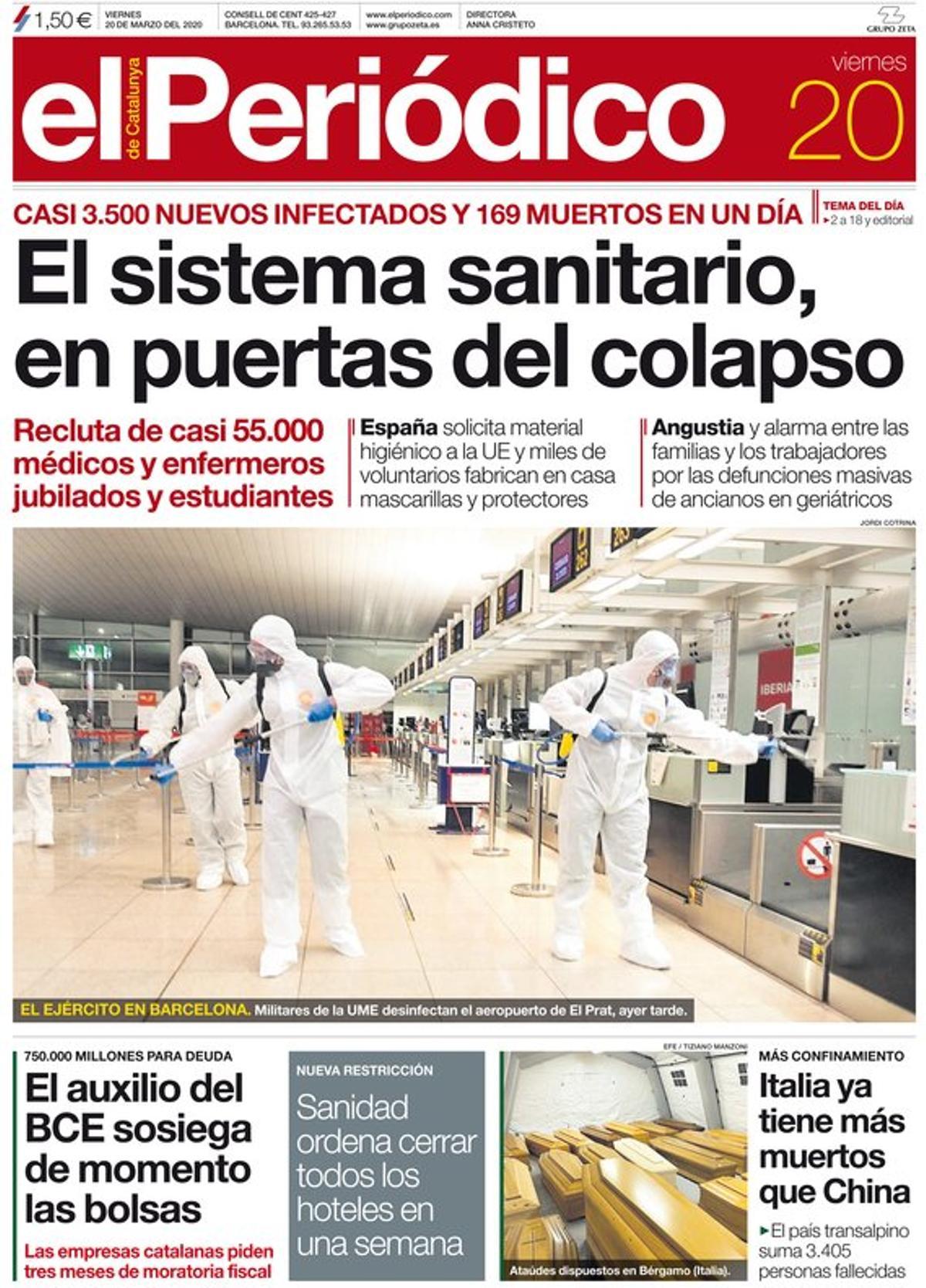 Prensa hoy: Portadas de los periódicos del 20 de marzo del 2020