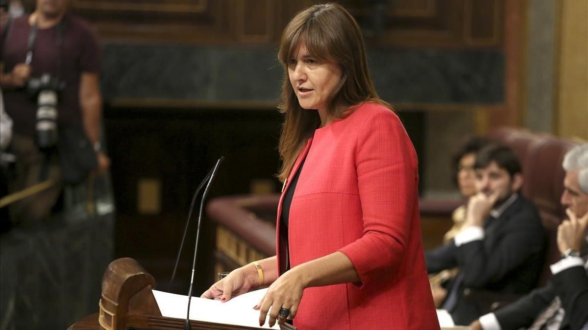 Laura Borràs, portavoz de Junts per Catalunya, en el debate de investidura de julio. Laura Borràs, portavoz de Junts per Catalunya, en el debate de investidura de julio.