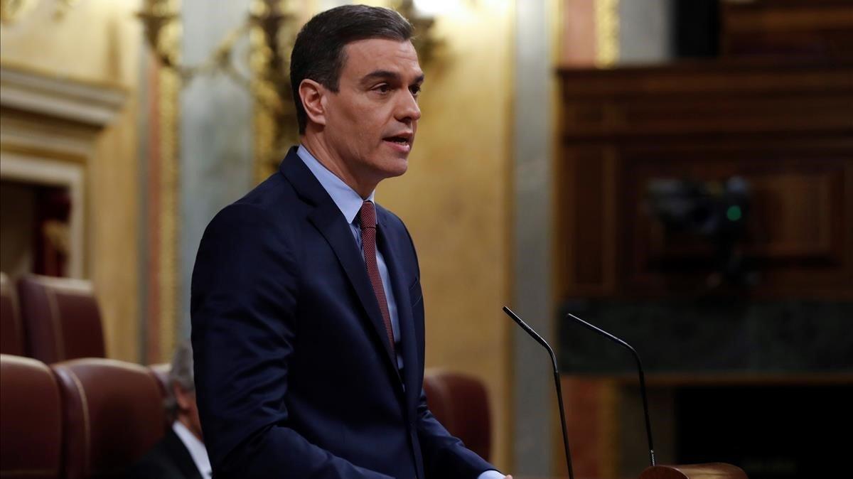 Pedro Sánchez, este miércoles durante su intervención en el Congreso de los Diputados. 