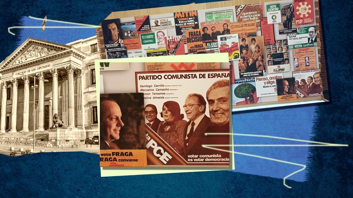 El rincón subterráneo de Tamames en el Congreso: un cartel del PCE con Carrillo, Camacho y Almeida