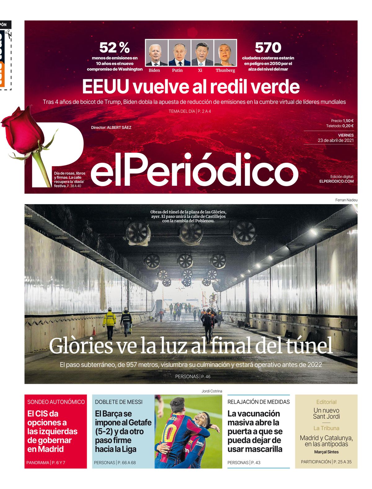 La portada de EL PERIÓDICO del 23 de abril de 2021 La portada de EL PERIÓDICO del 23 de abril de 2021