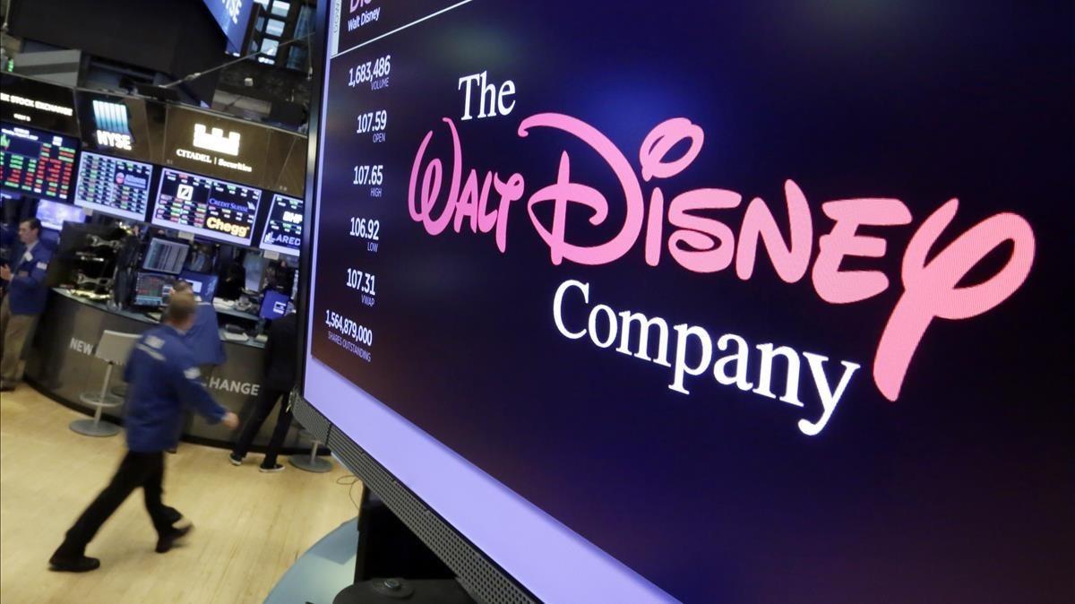 Logo de la compañía Disney en el Stock Exchange de Nueva York, donde presentó sus resultados económicos.