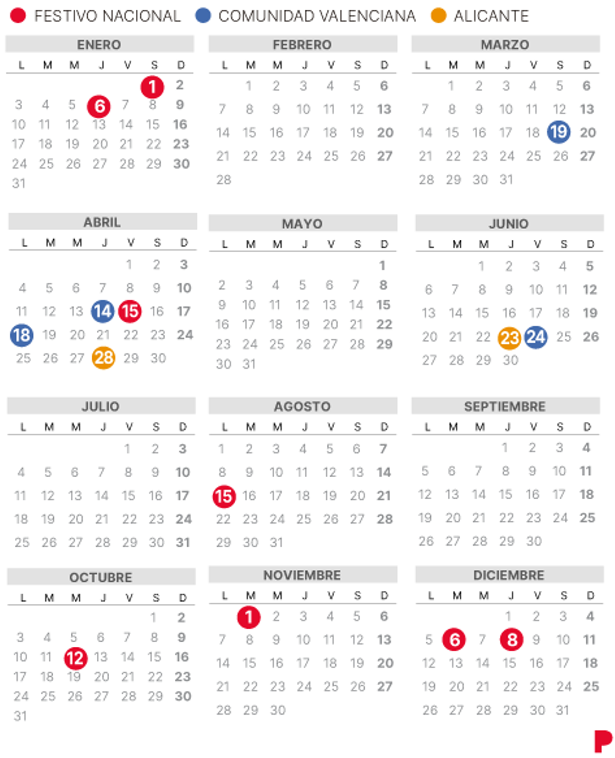 Calendari laboral d’Alacant del 2022 (amb tots els dies festius)