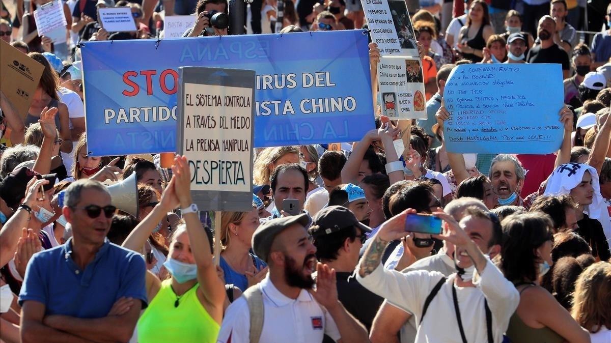Asistentes a la manifestación del pasado 16 de agosto en la madrileña Plaza de Colón.