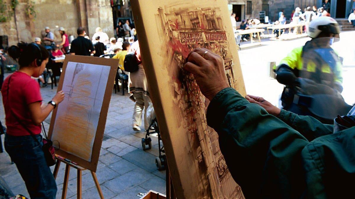 Pintores en la plaza de Sant Just