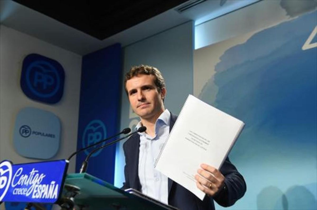 Pablo Casado en la sede del PP. Pablo Casado en la sede del PP.