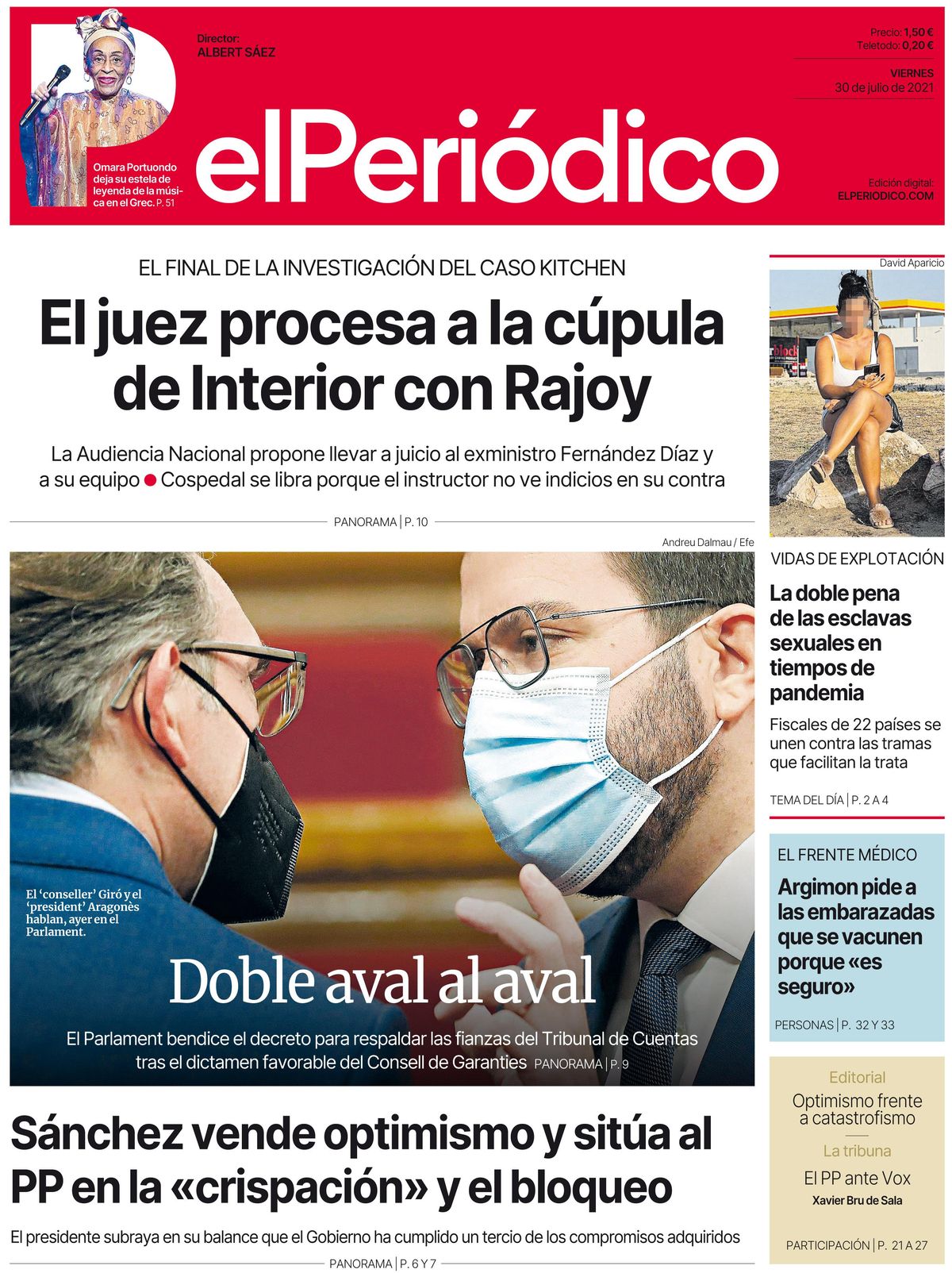 La portada de EL PERIÓDICO del 30 de julio de 2021 La portada de EL PERIÓDICO del 30 de julio de 2021