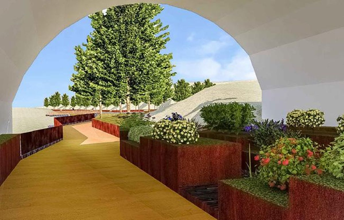 Recreación virtual del nuevo camino arbolado bajo el Puente de Esplugues Recreación virtual del nuevo camino arbolado bajo el Puente de Esplugues