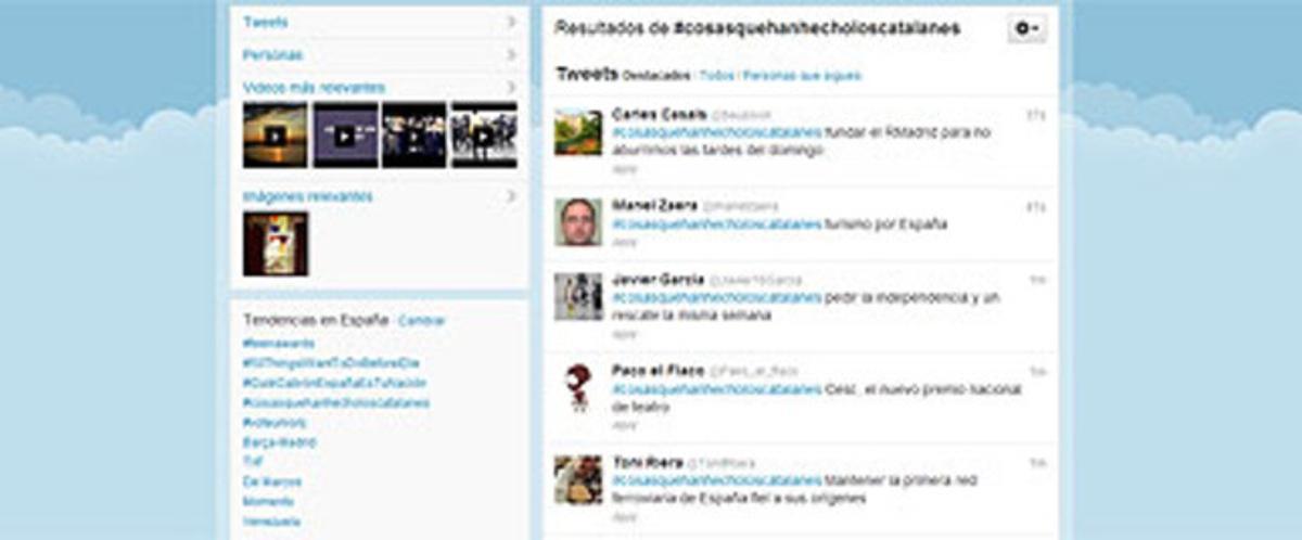 Algunos de los mensajes que se pueden leer bajo el ’hashtag’ #cosasquehemoshecholoscatalanes. Algunos de los mensajes que se pueden leer bajo el ’hashtag’ #cosasquehemoshecholoscatalanes.