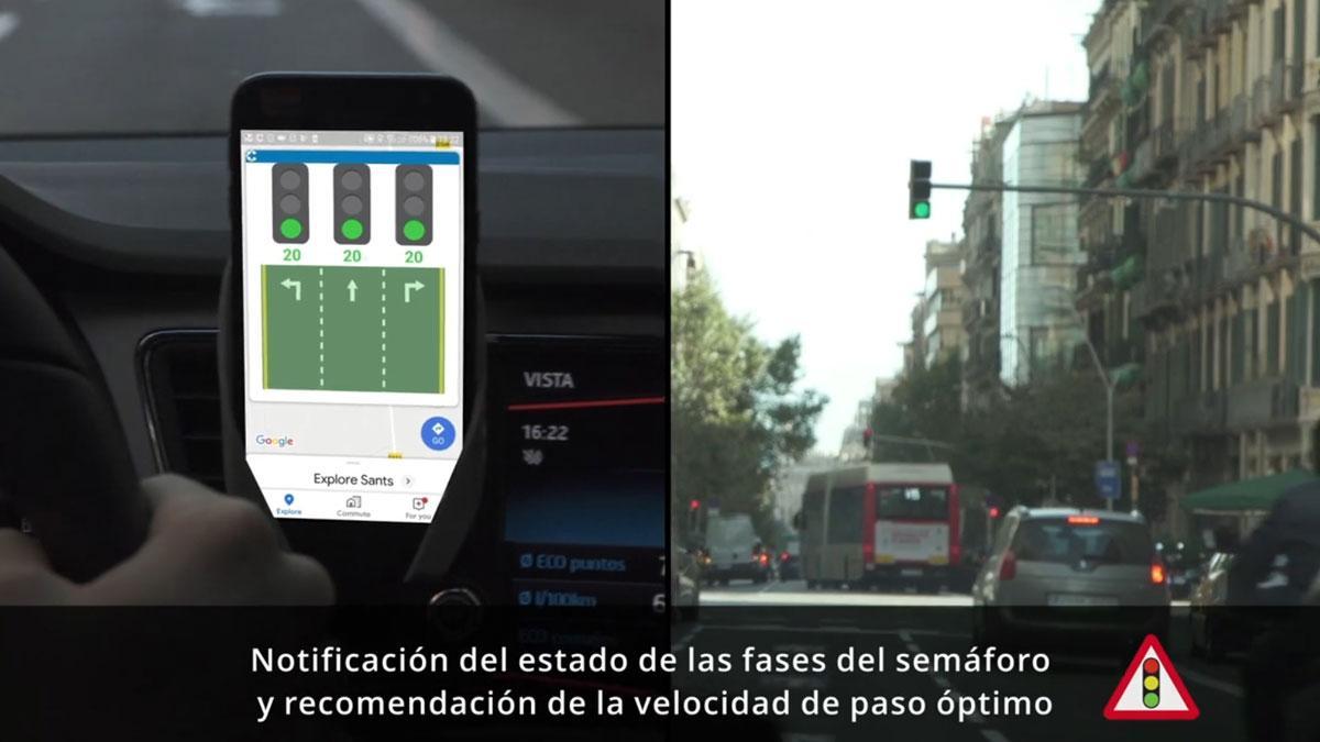 Demostracion de cómo la nueva ’app’ C-Mobile detecta si un semáforo se va a poner verde.