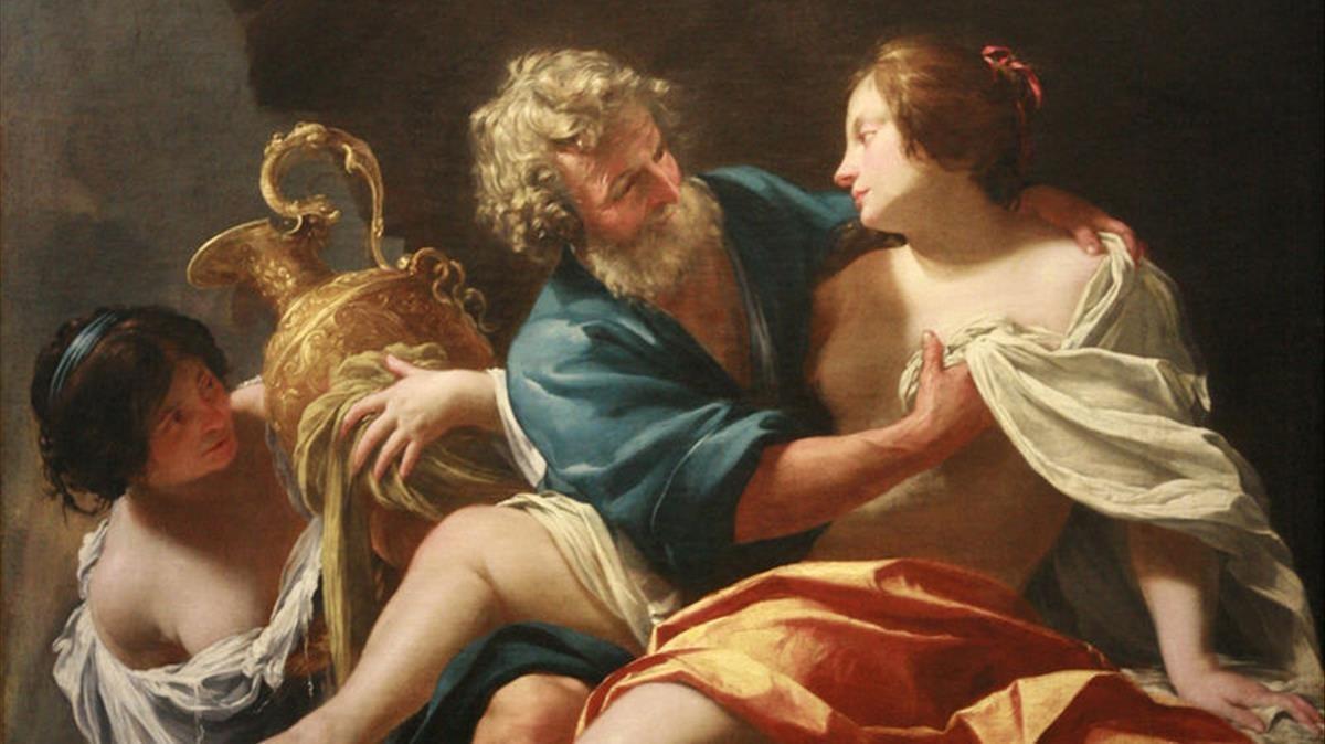 Lot, emborrachado por sus hijas para que las que fecunde, según la versión del pintor Simon Vouet.