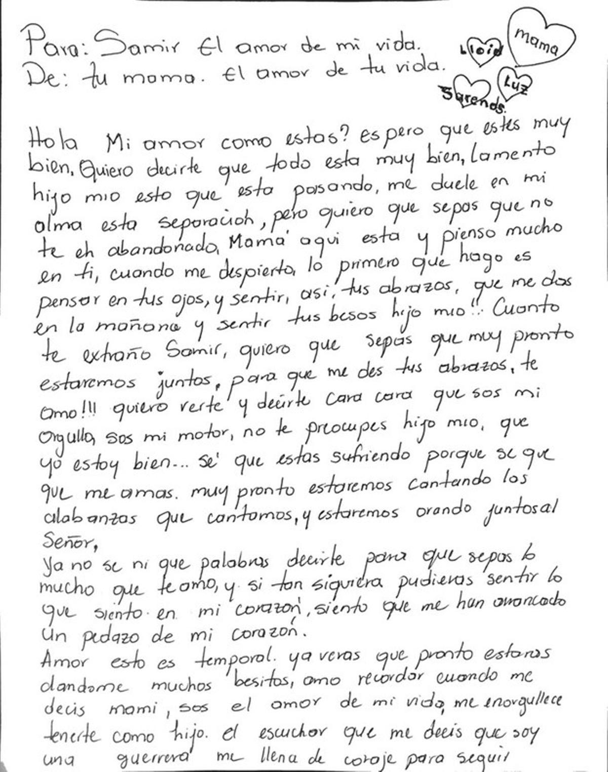 Esta es la carta de una madre a su hijo, separados en la frontera de E