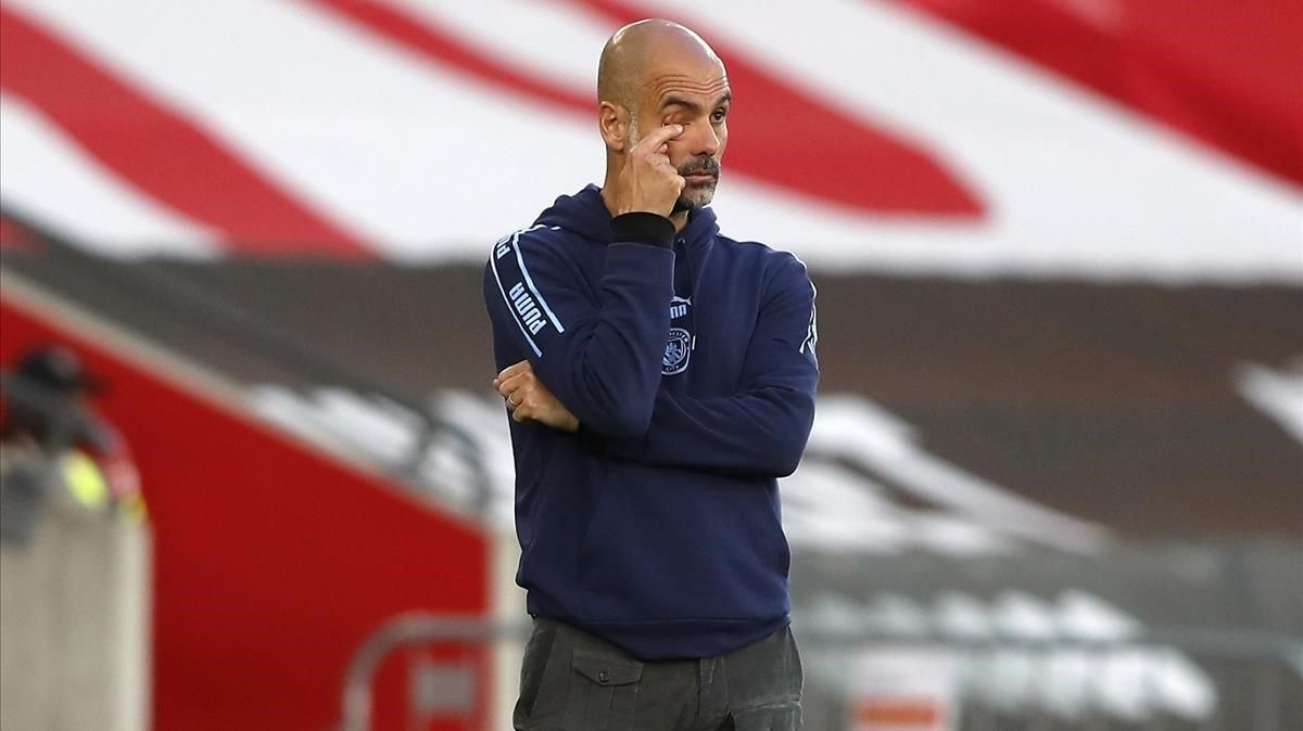 Pep Guardiola, en el partido contra el Southampton. Pep Guardiola, en el partido contra el Southampton.