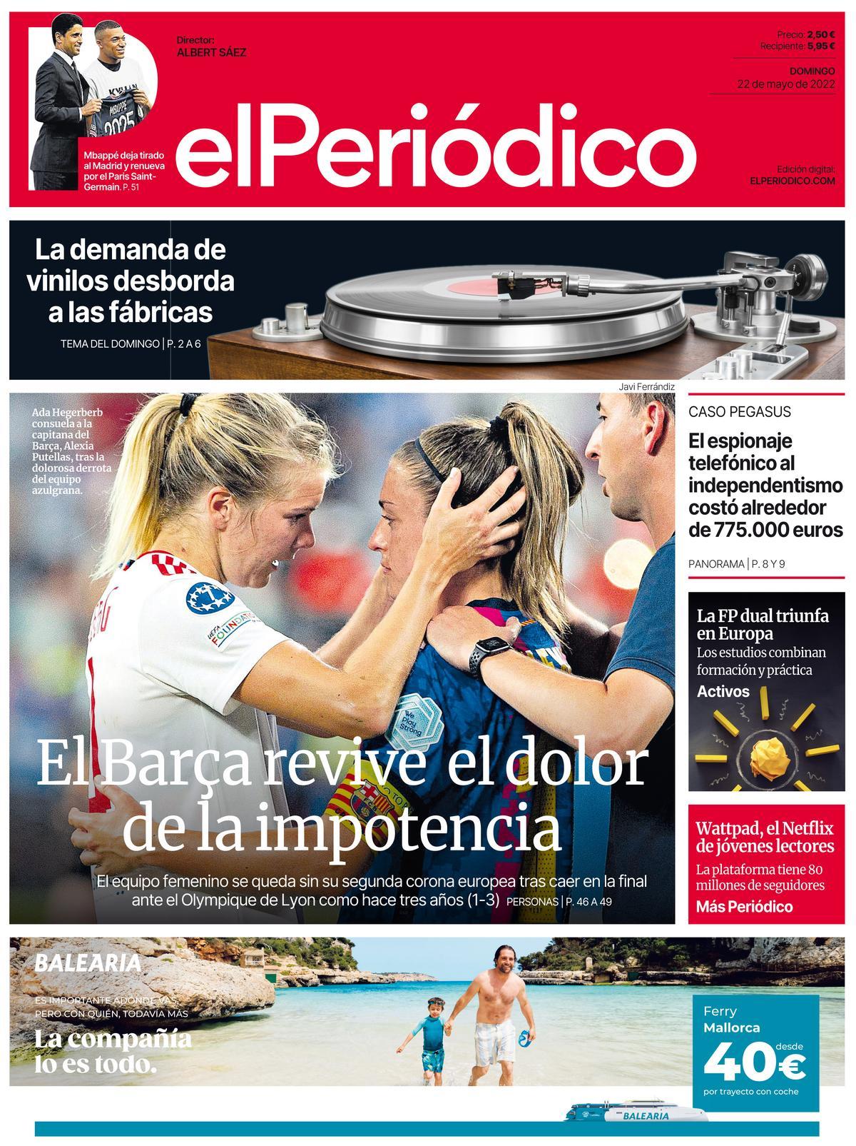 La portada de EL PERIÓDICO del 22 de mayo de 2022.