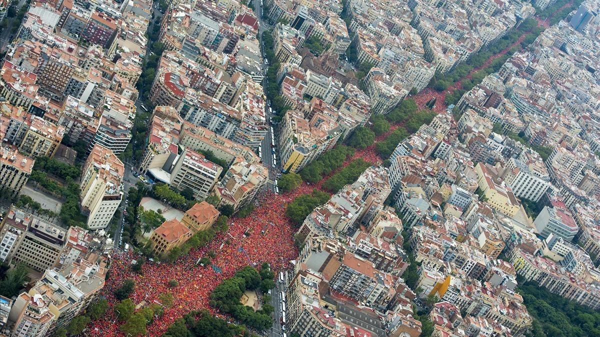 La Diagonal, durante la manifestación de Barcelona.