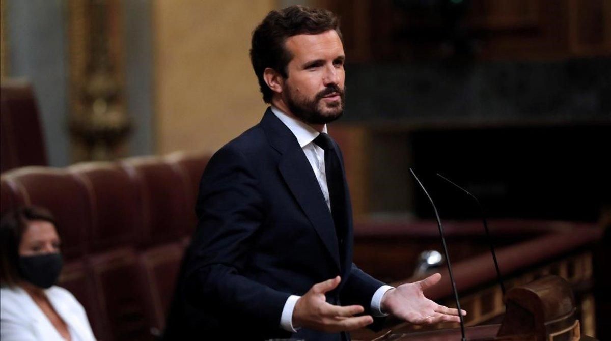 El líder del PP, Pablo Casado, en la tribuna del Congreso, en una foto de archivo. El líder del PP, Pablo Casado, en la tribuna del Congreso, en una foto de archivo.
