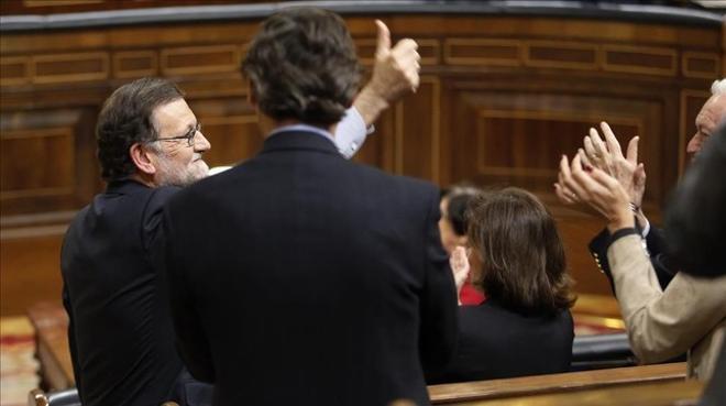 El presidente del Gobierno en funciones, Mariano Rajoy, en la segunda sesión de investidura de Pedro Sánchez. 