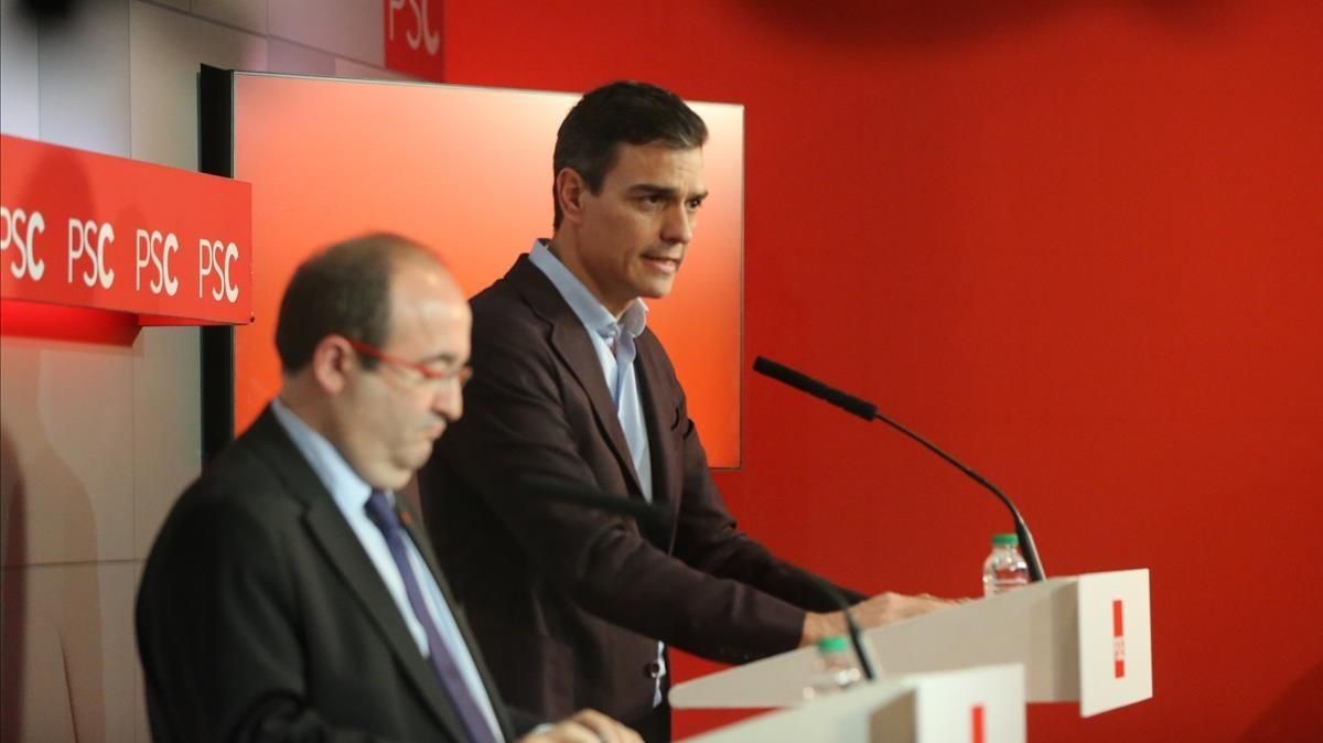 Iceta y Pedro Sánchez, en una rueda de prensa referente al PSC. Iceta y Pedro Sánchez, en una rueda de prensa referente al PSC.