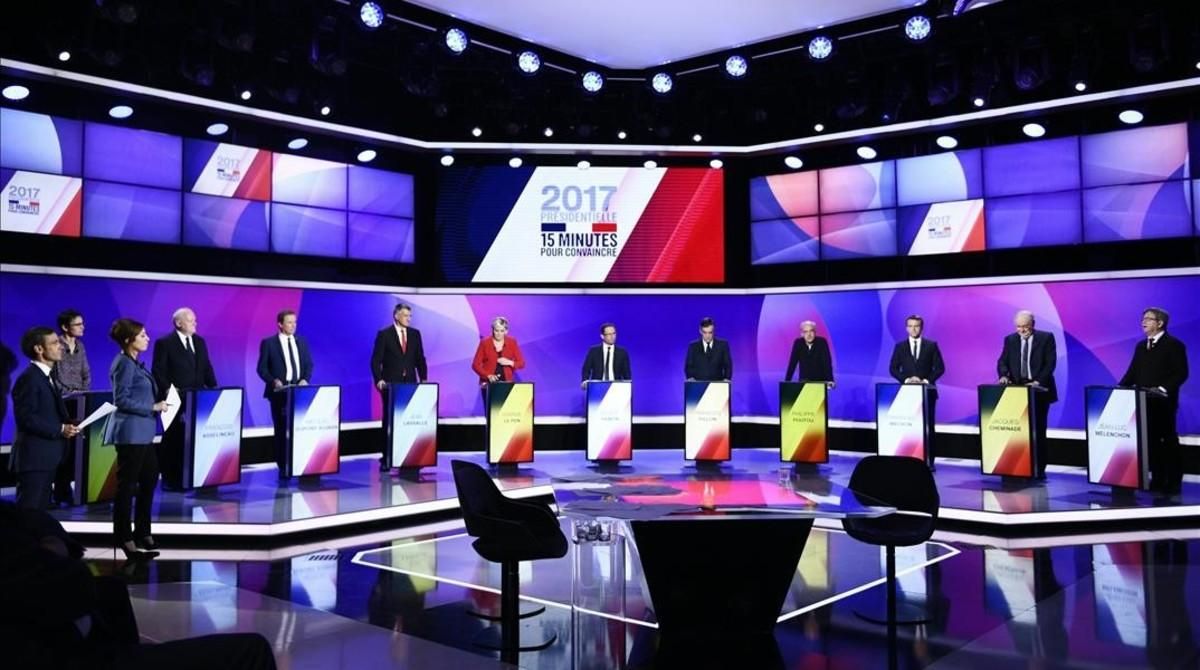 Vista general de once candidatos a las elecciones presidenciales francesas en el debate del pasado jueves. Vista general de once candidatos a las elecciones presidenciales francesas en el debate del pasado jueves.