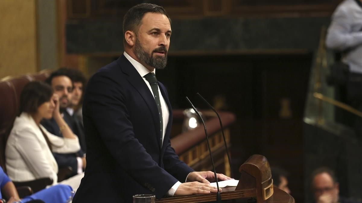 Santiago Abascal, el jueves, en la última jornada del debate de investidura. Santiago Abascal, el jueves, en la última jornada del debate de investidura.