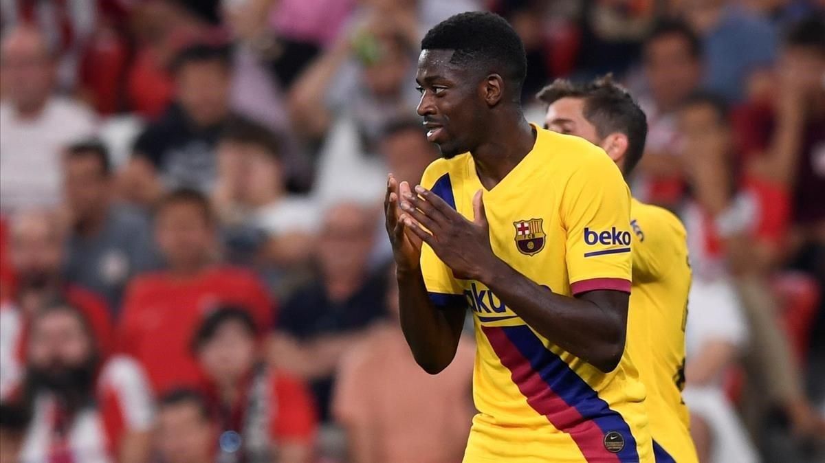 Dembélé se lamenta de un fallo en San Mamés. Dembélé se lamenta de un fallo en San Mamés.
