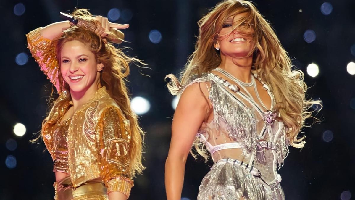 Jennifer Lopez y Shakira durante su actuación musical en la media parte de la Super Bowl de 2020.