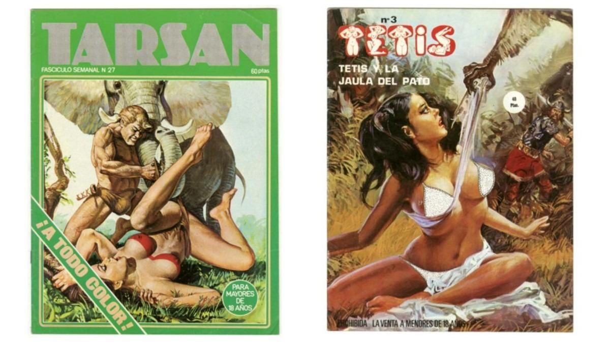 Muerto Franco y en plena época del destape, aún era necesario, cual Daniele da Volterra ’Il Braghettone, pintar burdamente ropa interior a las protagonistas de las portadas de los cómics, de 1977, el de la izquierda, y de 1984, el de la derecha. Muerto Franco y en plena época del destape, aún era necesario, cual Daniele da Volterra ’Il Braghettone, pintar burdamente ropa interior a las protagonistas de las portadas de los cómics, de 1977, el de la izquierda, y de 1984, el de la derecha.