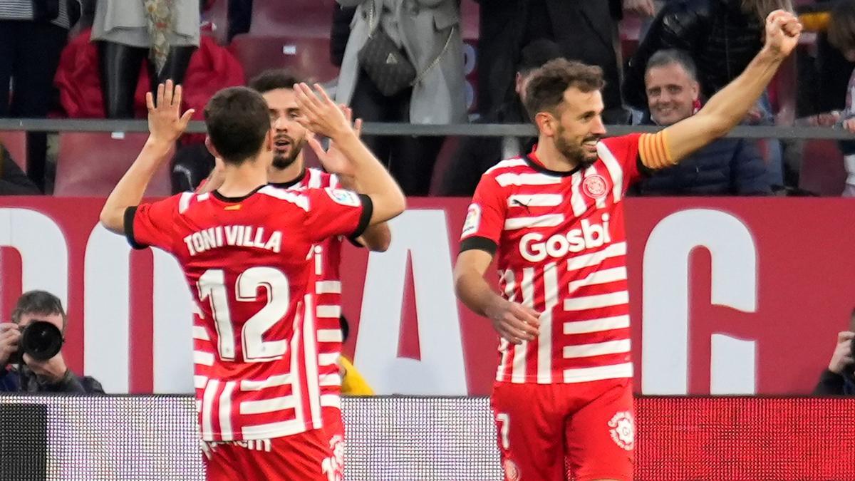 Stuani celebra el gol del empate del Girona ante el Sevilla.