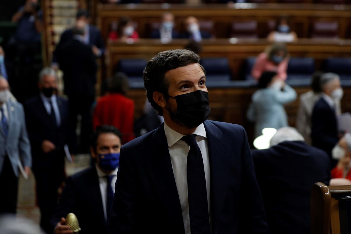 Pablo Casado, este miércoles, llega a su escaño en el Congreso. Pablo Casado, este miércoles, llega a su escaño en el Congreso.