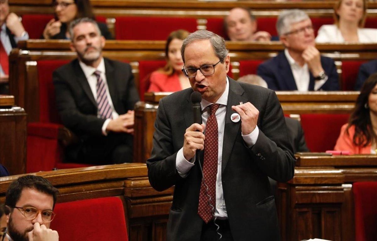 Quim Torra en el pleno del Parlament. Quim Torra en el pleno del Parlament.