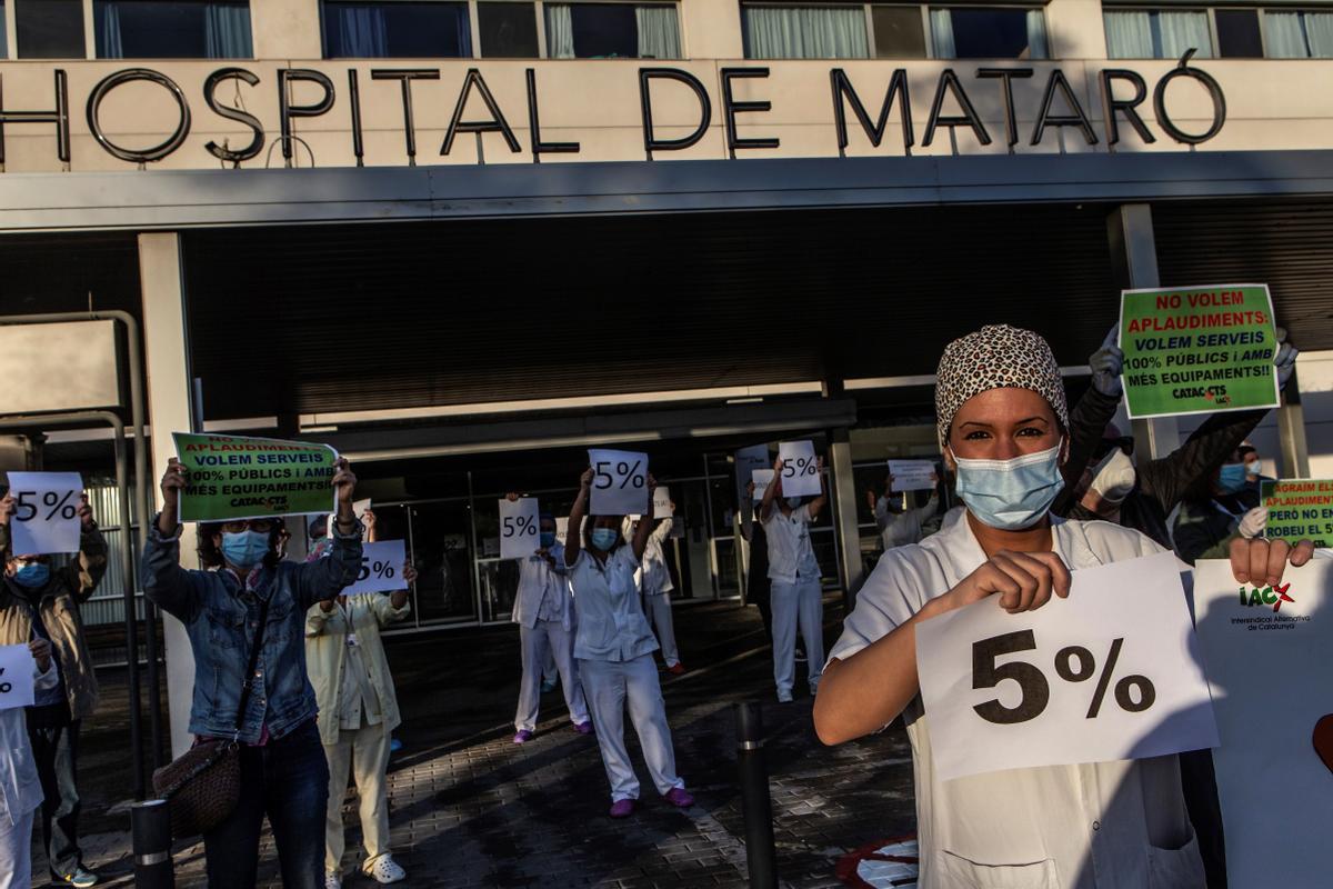 Protesta de los sanitarios del Hospital de Mataró el 29 de abril del 2020. Protesta de los sanitarios del Hospital de Mataró el 29 de abril del 2020.