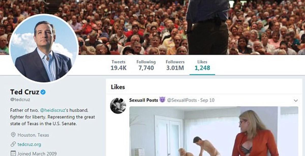 Captura de los ’me gusta’ de la cuenta de Twitter de Ted Cruz con el vídeo porno.